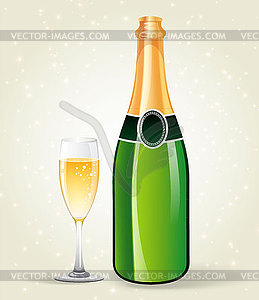 Champagne bottle and glass - vector image