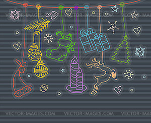Xmas objects card - vector clipart