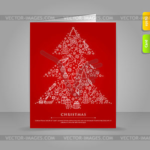 Gift card with Stylized xmas tree on red back - stock vector clipart