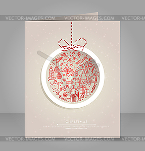 Gift card with Xmas doodle ball - vector clip art