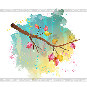 Watercolor autumn tree branch - vector clipart