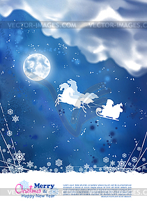 Santa Riding Sleigh Christmas Background - vector clip art