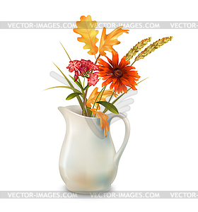 Autumn Flowers in Jug - color vector clipart