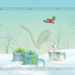 Рождество зимний пейзаж - векторное изображение клипарта