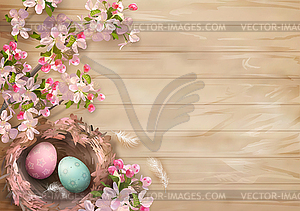 Easter Wooden Background - vector image