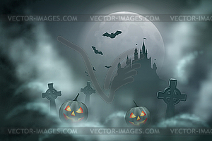 Halloween Night Scene - vector clip art