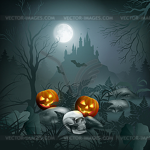 Halloween Night Scene - vector clip art