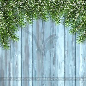 Fir Tree on Wooden Background - vector clip art