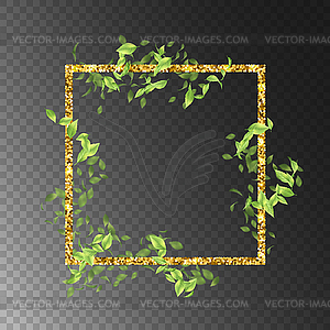 Golden Frame with Leaves - color vector clipart