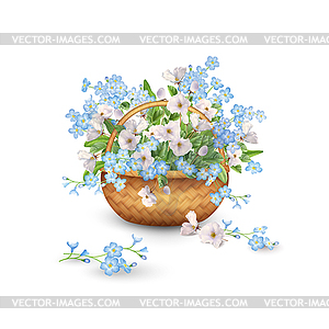 Basket with Flowers - vector clip art