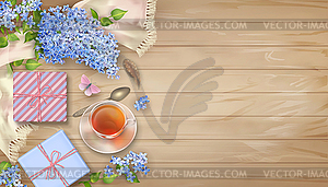 Lilac on wooden background - vector clip art