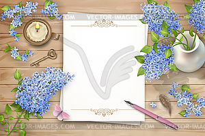 Lilac on wooden background - royalty-free vector clipart
