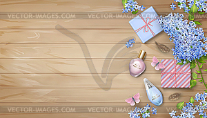 Lilac on wooden background - vector clipart