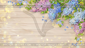 Lilac on wooden background - vector clipart