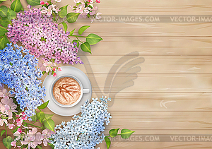 Lilac on wooden background - vector EPS clipart