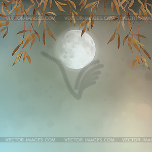 Autumn landscape with full moon - vector clip art