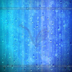 Blue rainy window background with drops and blur - vector clipart