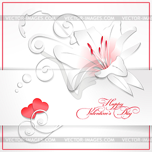 Floral Valentine`s day white background with hearts - vector clip art