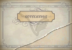 Vintage invitation design with label, text and frame - vector clipart