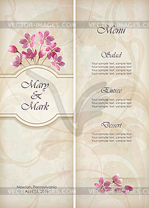 Floral decorative wedding menu template design - vector image