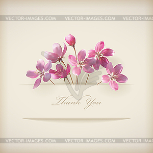 Floral spring `Thank you` pink flowers card - vector clip art