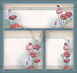 Vintage flower banners in different layout set - vector clipart