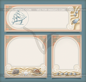 Набор море старинных знамен рамок отпуск, этикетки - векторизованное изображение клипарта