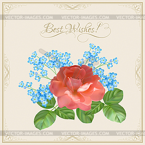 Vintage postcard with flowers & decorative frame - vector image