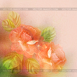 Textured romantic background with roses and leaves - vector clipart