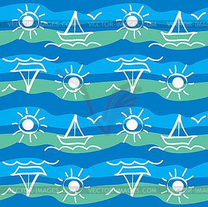 Sea seamless pattern with yachts - vector clip art