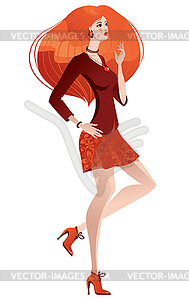 Beautiful fashion woman in red - vector image