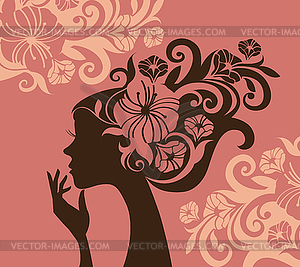 Beautiful woman silhouette with flowers - vector clip art