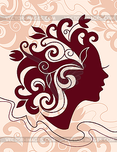 Beautiful woman silhouette with flowers - color vector clipart