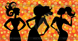 Glamour silhouette girls on disco - vector image