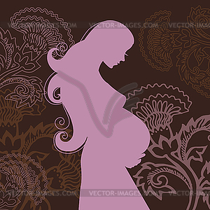 Красивые беременная женщина в цветах - векторное изображение клипарта