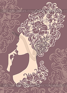 Beautiful woman silhouette with flowers - vector clipart