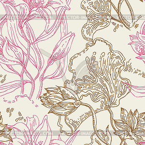 Seamless wallpaper pattern with flowers - vector clipart