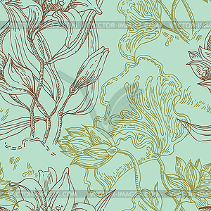 Seamless wallpaper pattern with flowers - vector image