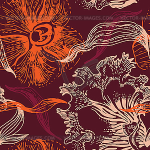 Seamless floral pattern with orchid - vector image