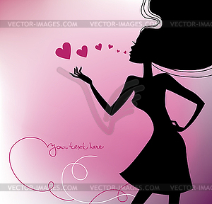 Beautiful girl silhouette with hearts - vector clipart