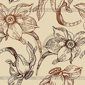 Floral seamless pattern with narcissus - vector clipart