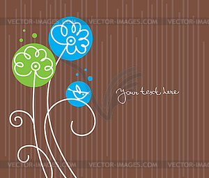 Floral background with cartoon birds - vector image