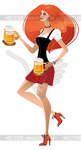 German girl serving beer on Oktoberfest - vector image