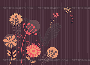 Floral background with cartoon dragonflies - vector image