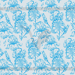 Floral seamless pattern with iris flowers - vector EPS clipart