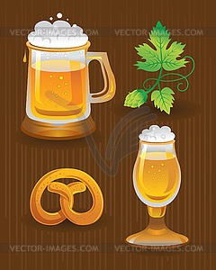 Collections for Octoberfest. Beer, hops and pretzel - vector clipart