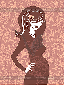 Beautiful pregnant woman in flowers - vector clipart