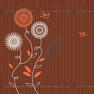 Floral background with cartoon birds - vector clip art