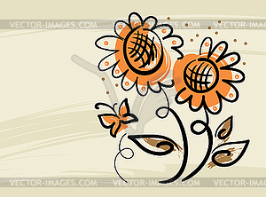 Floral background with sunflowers and butterfly - vector clipart