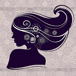 Beautiful woman silhouette with flowers - vector clip art